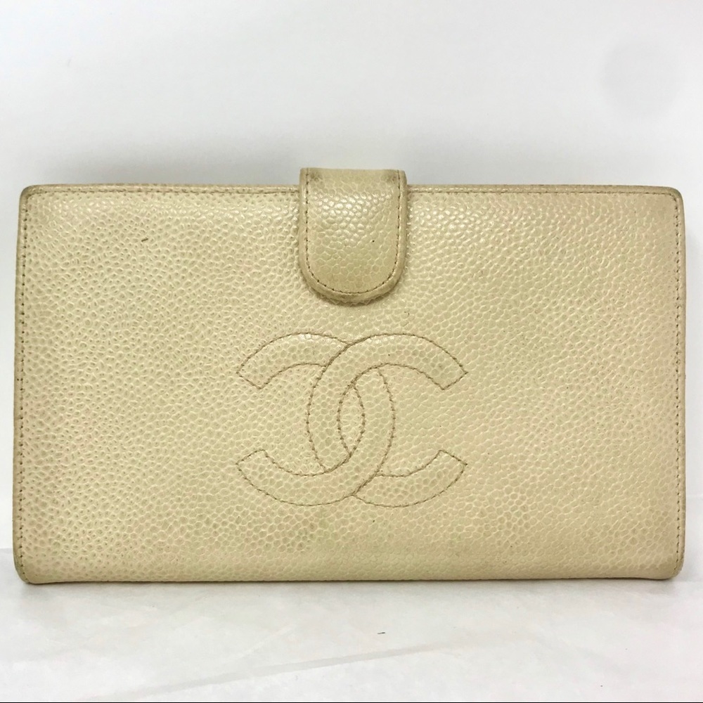 Chanel Beige Classique CoCo Caviar Skin Wallet